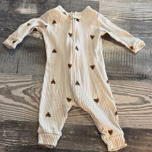 GAP Beige Striped Baby Footie with Bear Details